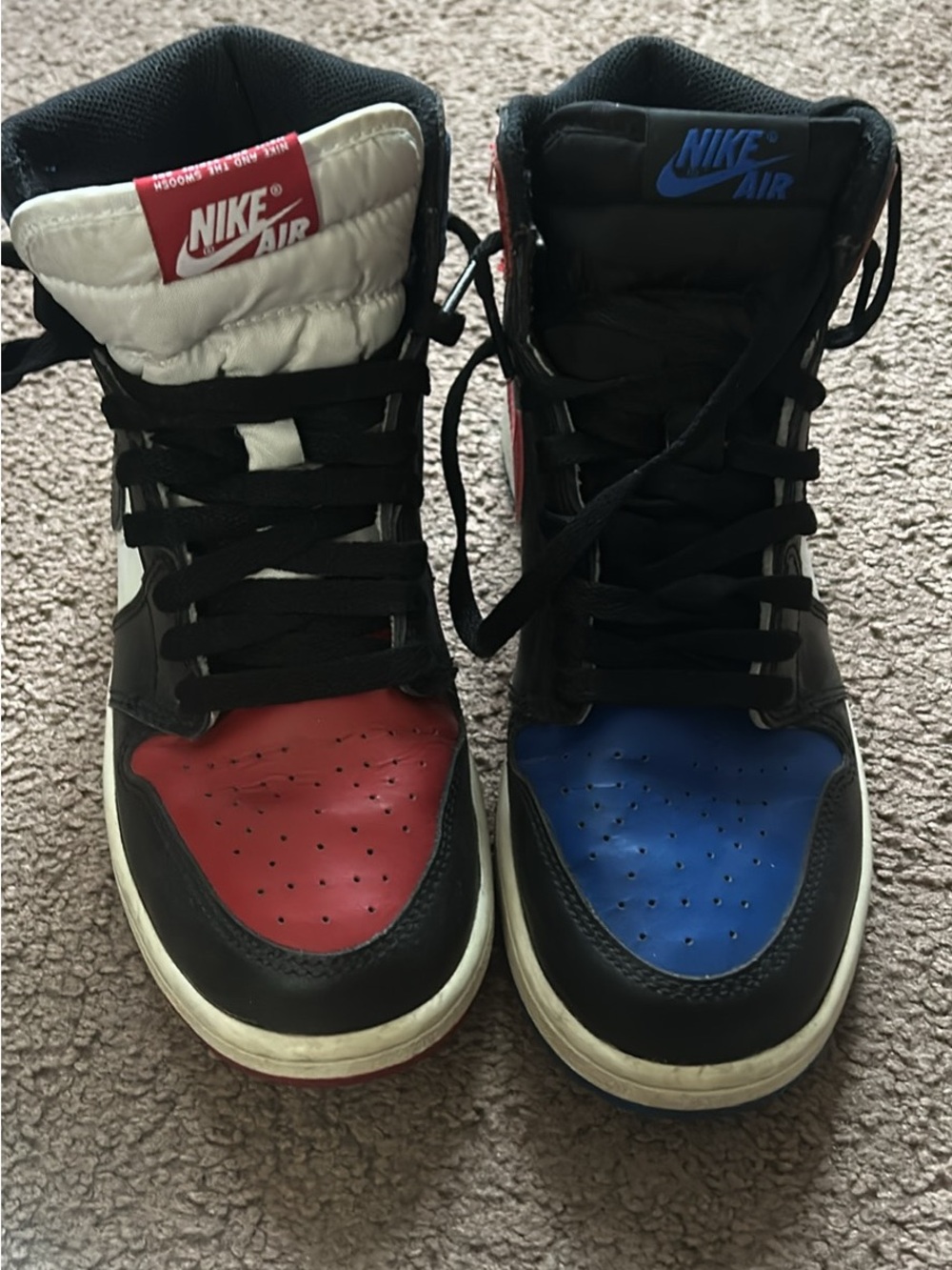 Nike Air Jordan 1 High Top Sneakers - Red & Blue Toe Mismatch